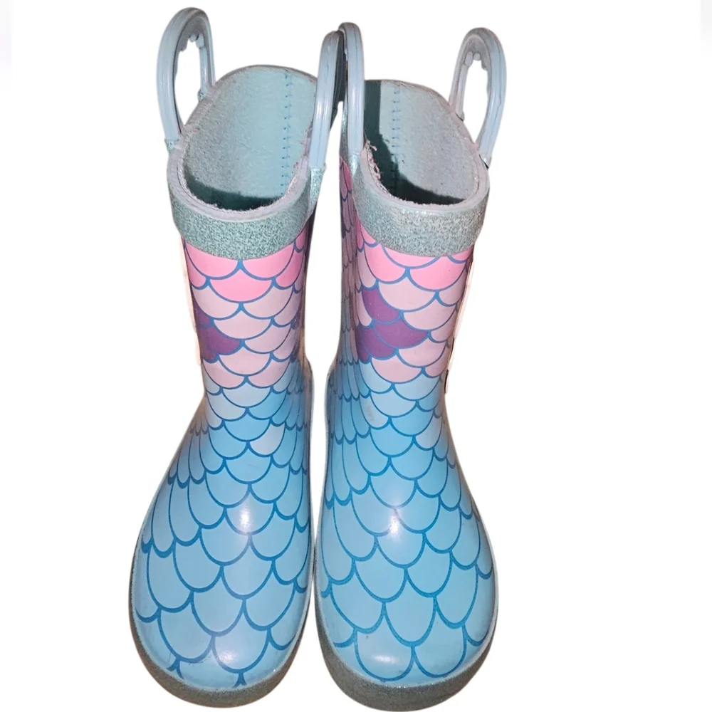 Members Mark Girls Mermaid Rain Boots - Pink & Blue Mermaid Scale Print